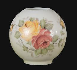 8" Hand Painted Opal Ball Shade, Victorian Roses Scene