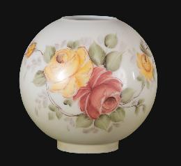 9" Hand Painted Opal Ball Shade, Victorian Roses Scene
