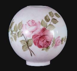 10" Hand Painted Opal Glass Ball Lamp Shade, Queen Elizabeth Roses