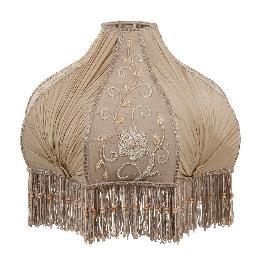 Victorian Antique Buff Pleated Chiffon and Embroidered Panels Lamp Shade - Large