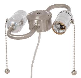 2-Light S-Type Wired Pull-Chain Socket Steel Lamp Cluster, E-26, Satin Nickel Plated