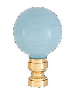 Smooth Ceramic Design, Light Blue Ball Finial, Solid Brass Brass Base