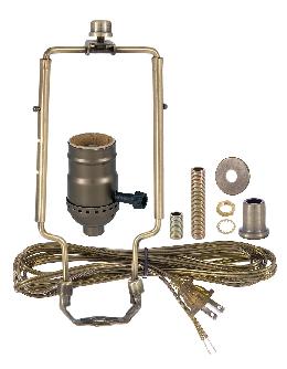 Table Lamp Wiring Kit with 3-Way Socket, Adjustable Harp and Ant. Brass Finish
