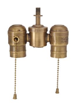 2-lite Cluster w/Pull-chain Sockets, Antique Brass