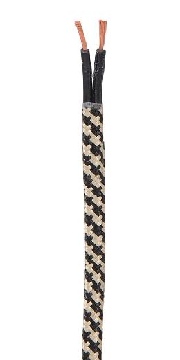 18/2 SPT-2-B Black and Tan Hounds Tooth Pattern Rayon Covered Lamp Cord, Choice of Length