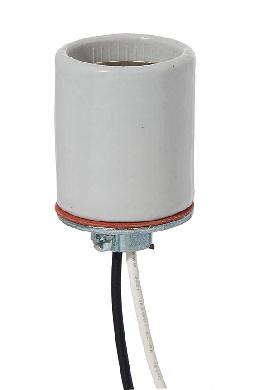 E-26 Keyless Glazed Porcelain Lamp Socket, Choice of Wire Lead Length