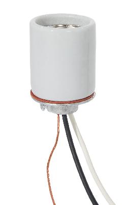 E-26 Keyless Glazed Porcelain Lamp Socket,1/4 IPS Metal Cap with Set Screw, 20" Wire Leads