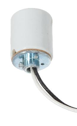 E-26 Keyless Glazed Porcelain Lamp Socket,1/8 IPS Metal Cap with Set Screw, 36" Wire Leads