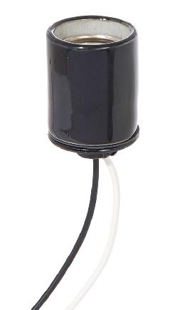 E-26 Keyless Black Glazed Porcelain Socket, 1/8 IPS Metal Cap with Set Screw, 9" Leads
