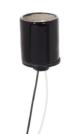 E-26 Keyless Black Glazed Porcelain Socket, 1/8 IPS Metal Cap with Set Screw, Choice of Lead Length