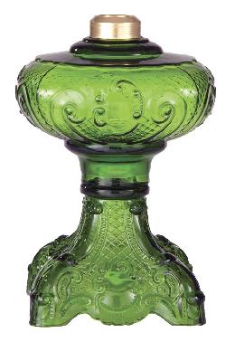 Dark Green Glass "Princess Feather" Oil Lamp Font