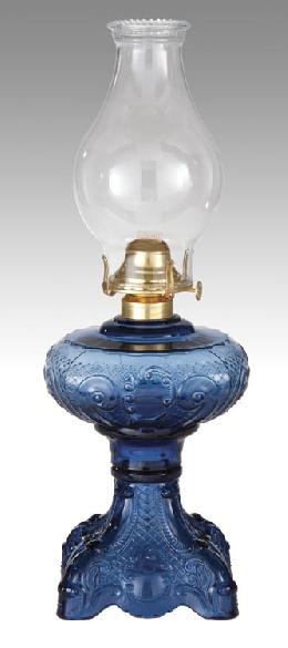 Medium Blue "Princess Feather" Kerosene Oil Lamp